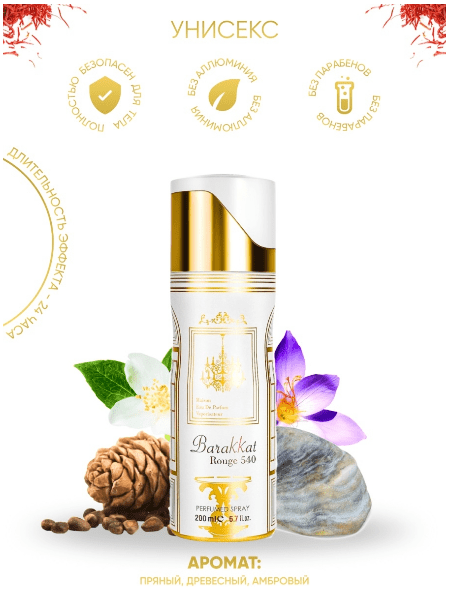 Дезодорант Fragrance World Barakkat Rouge 540, 200мл оаэ