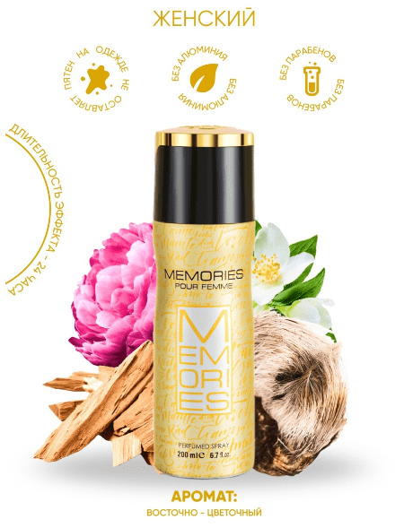 Дезодорант Fragrance World Memories Pour Femme, 200мл оаэ